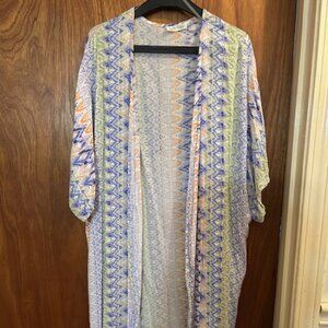 Boho Geometric Print Kimono – Lightweight Colorful Open Front Layer Size M